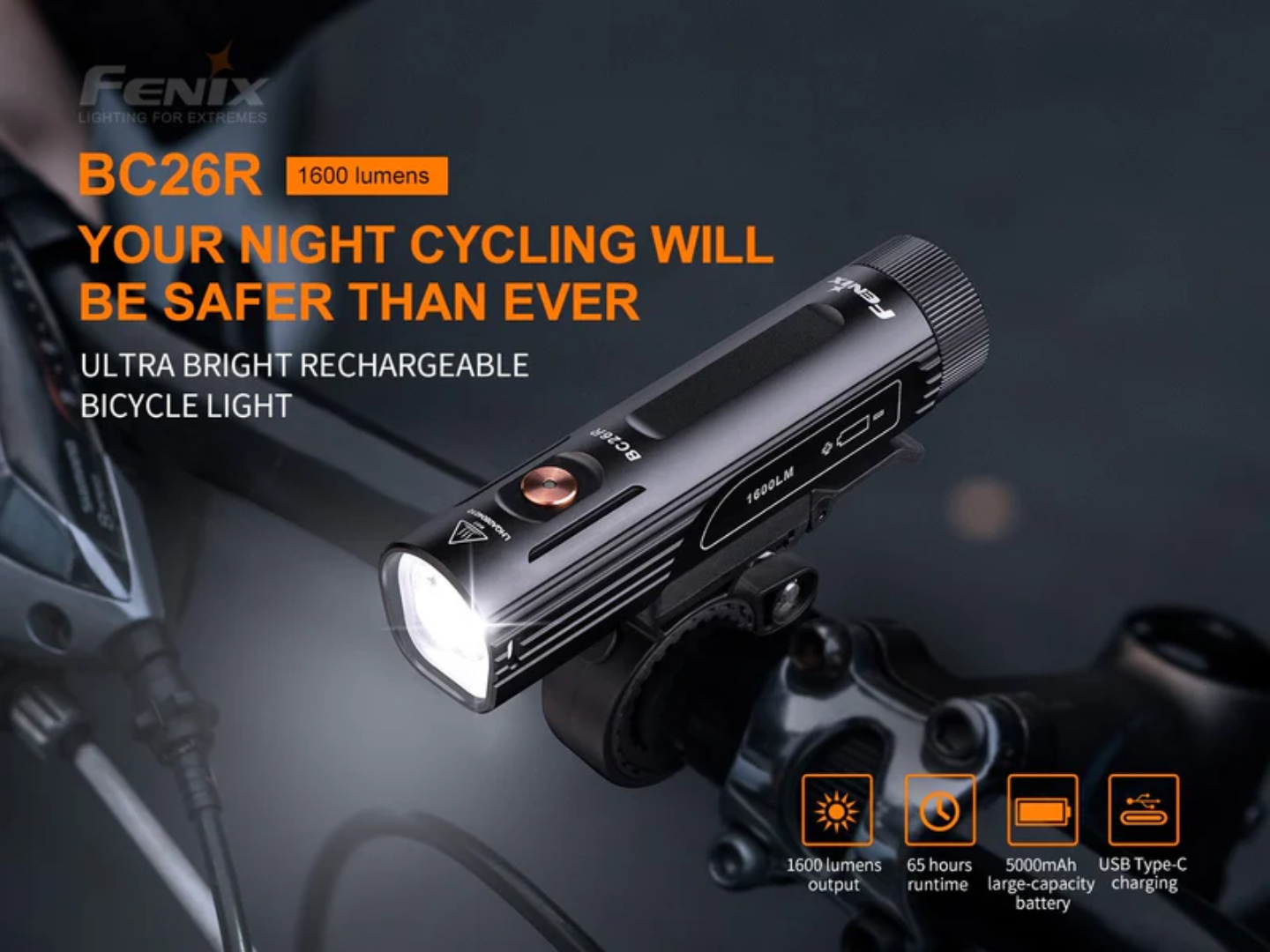 KIT LINTERNA BICICLETA FENIX BC26R + BC05R V2.0 | 1600 LUMENES
