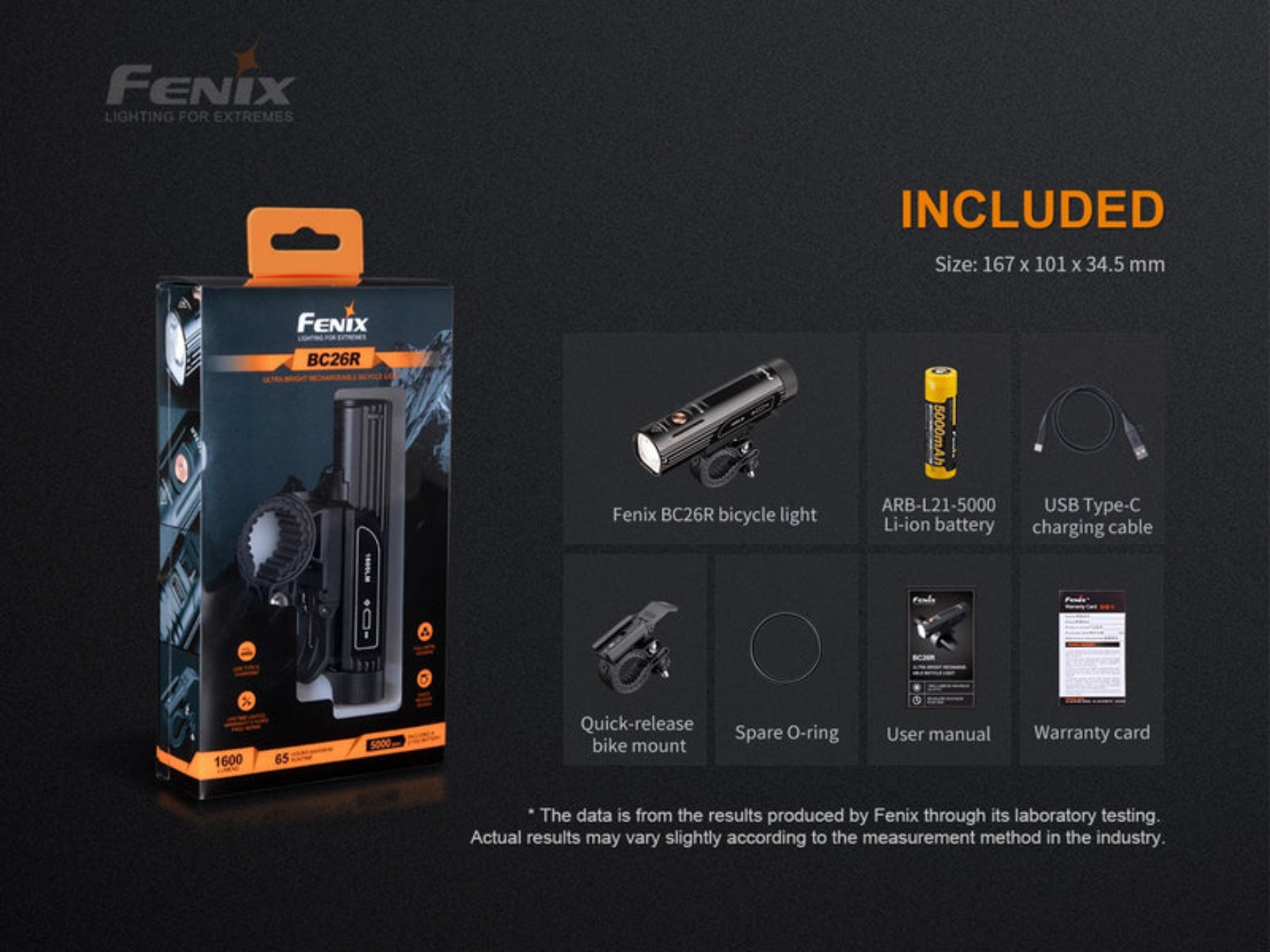 KIT LINTERNA BICICLETA FENIX BC26R + BC05R V2.0 | 1600 LUMENES