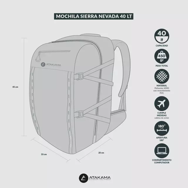 MOCHILA ATAKAMA SIERRA NEVADA NEGRO 40LT