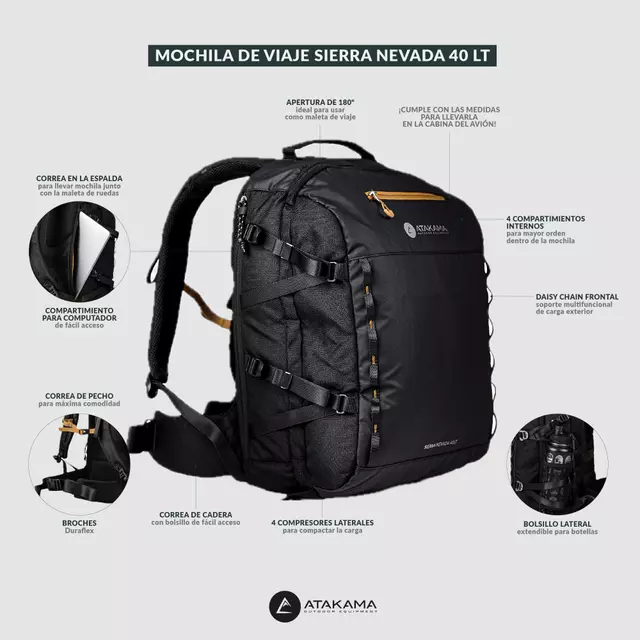 MOCHILA ATAKAMA SIERRA NEVADA NEGRO 40LT
