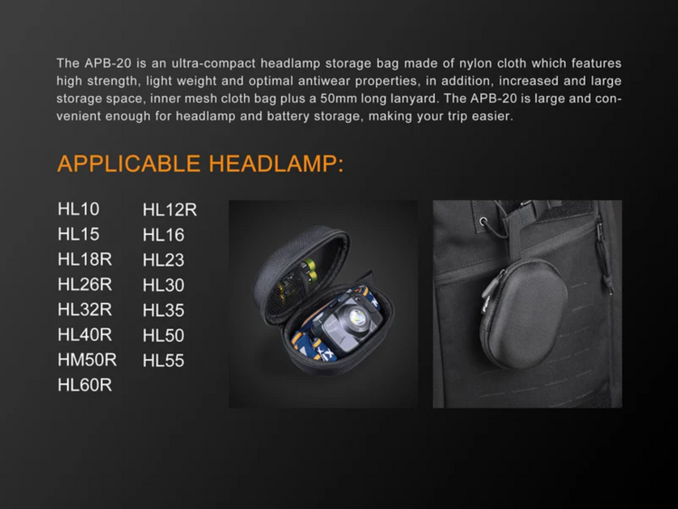 BOLSO LINTERNA FRONTAL FENIX APB-20