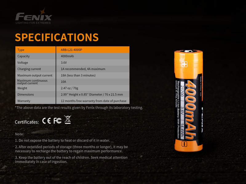BATERIA FENIX 21700 ALTA DESCARGA ARB-L21