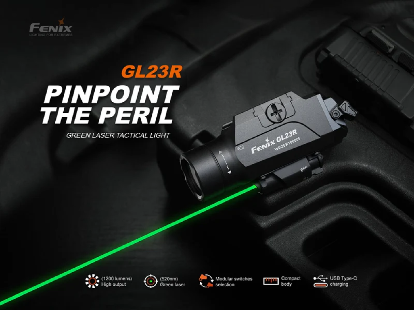 LINTERNA FENIX PARA PISTOLA GL23R | 1200 LUMENES