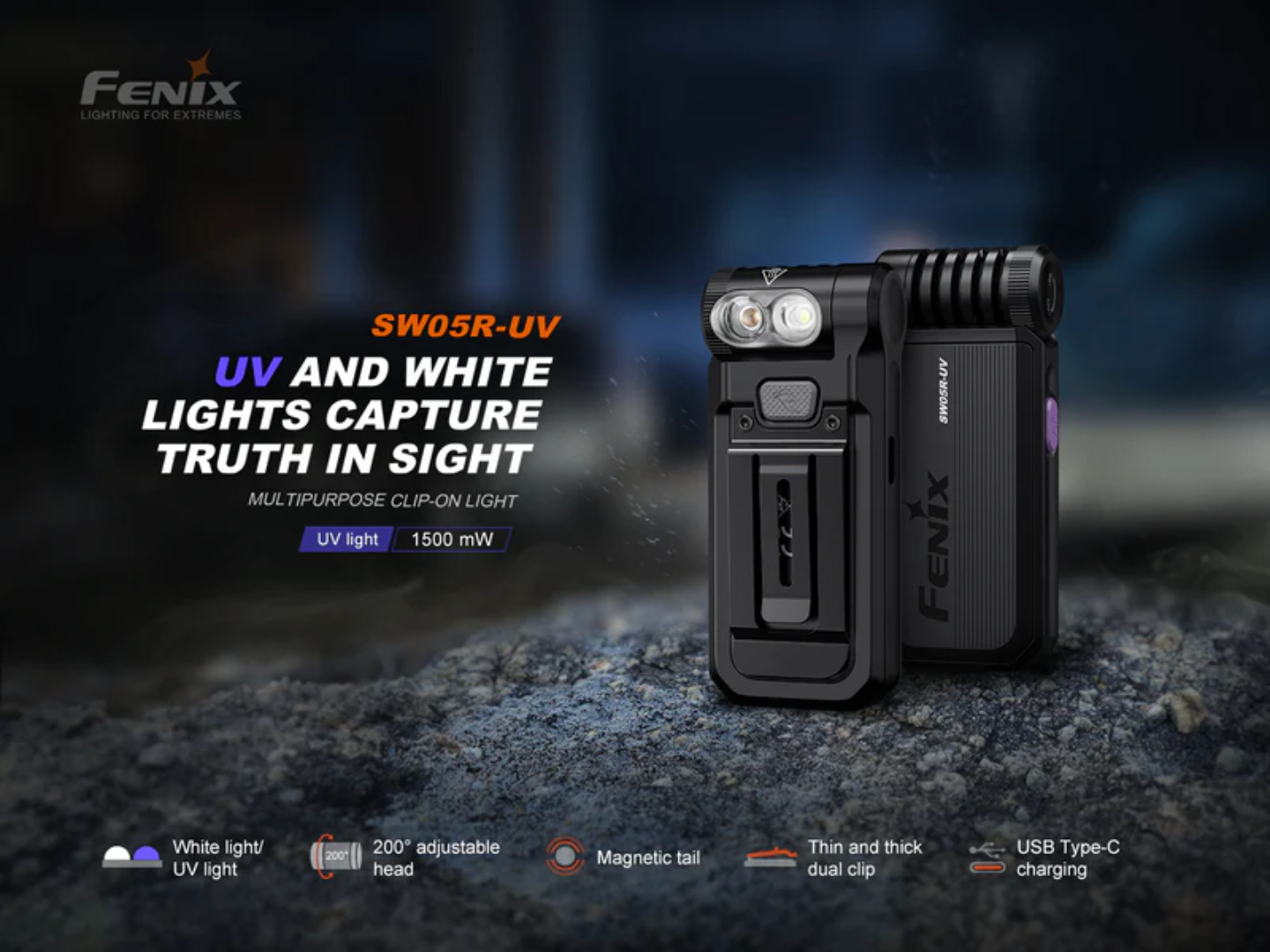 LINTERNA FENIX SW05R-UV NEGRO | 150 LUMENES