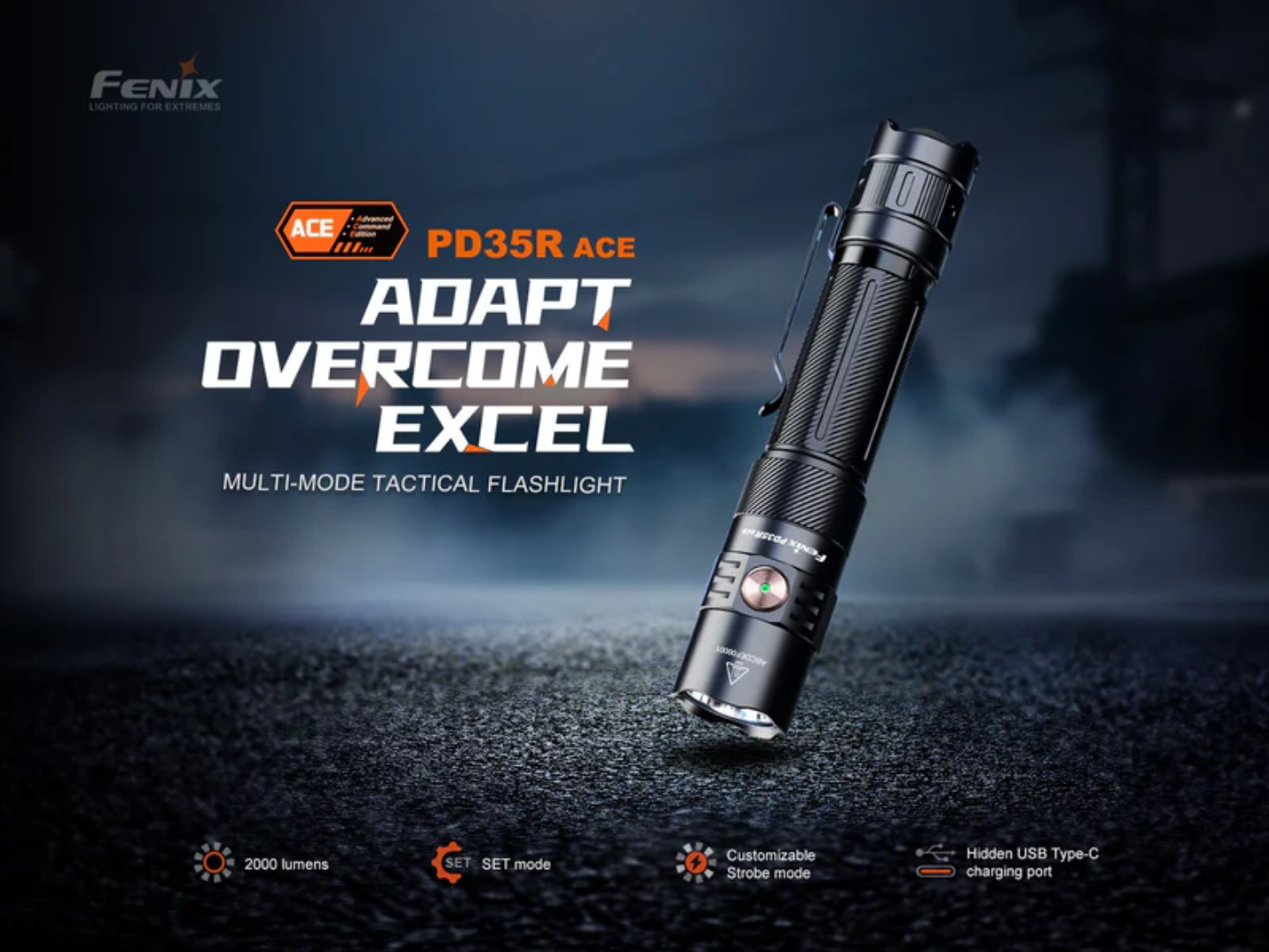 KIT LINTERNA FENIX PD35R ACE + CL1 NARANJA (BOGO) | 2000 LUMENES