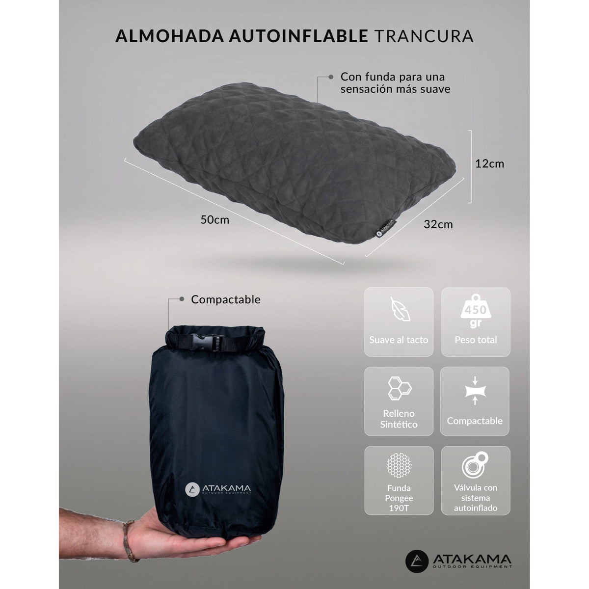 ALMOHADA ATAKAMA AUTOINFLABLE TRANCURA GRIS