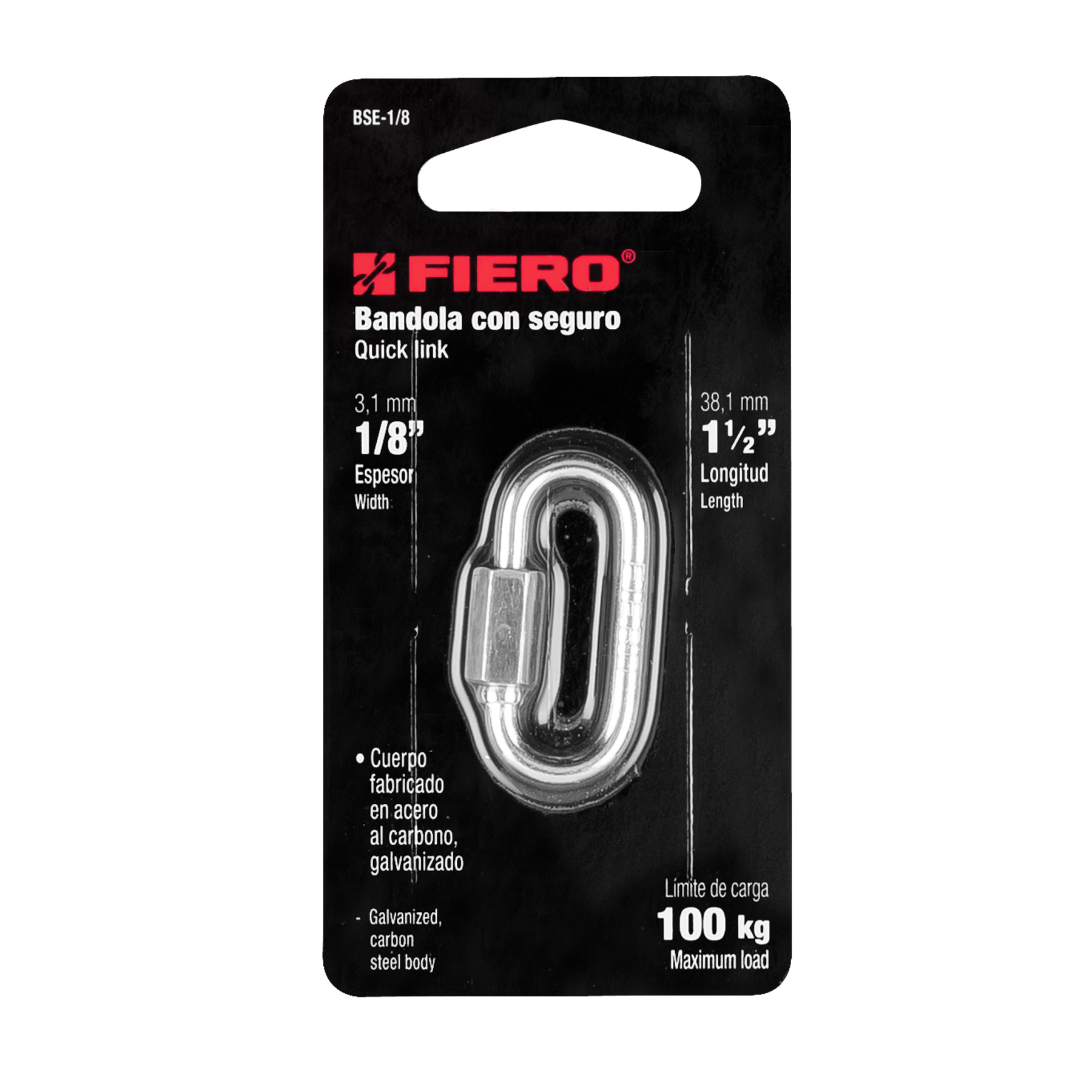 BANDOLA DE ACERO FIERO 1/8 CON SEGURO | 100 KGS