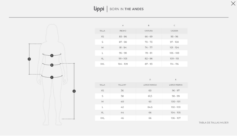 Guia de Tallas POLAR MUJER PACAVI THERMPRO JACKET LIPPI DAMASCO