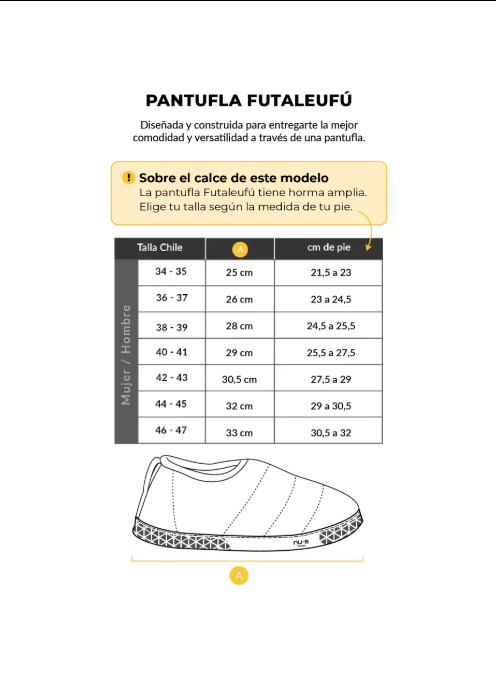 Guia de Tallas PANTUFLA ATAKAMA AYSEN NEGRO
