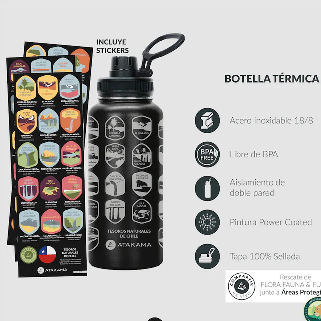 BOTELLA ATAKAMA 1LT NEGRO TESOROS DE CHILE