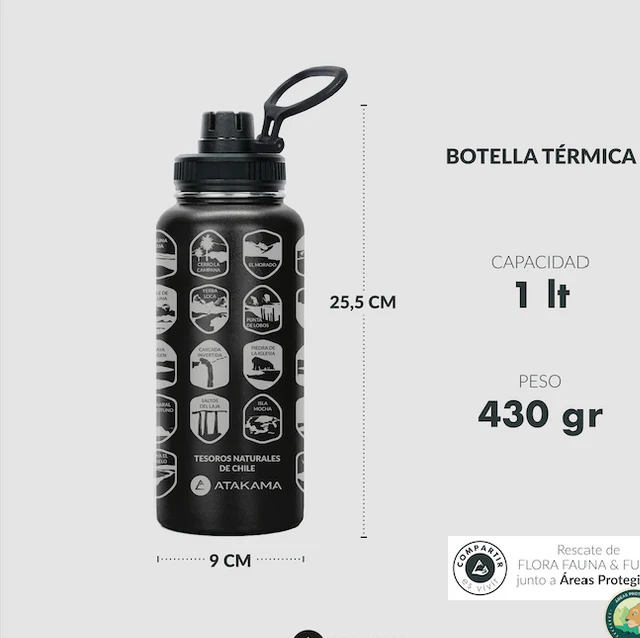 BOTELLA ATAKAMA 1LT NEGRO TESOROS DE CHILE