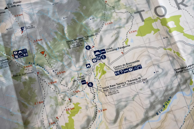 MAPA TORRES DEL PAINE ANDES PROFUNDO