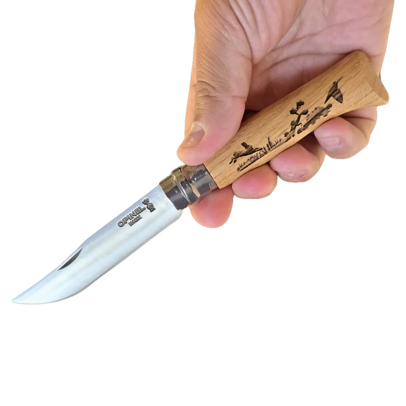 NAVAJA OPINEL INOX Nº 8 CON GRABADO DE LIEBRES