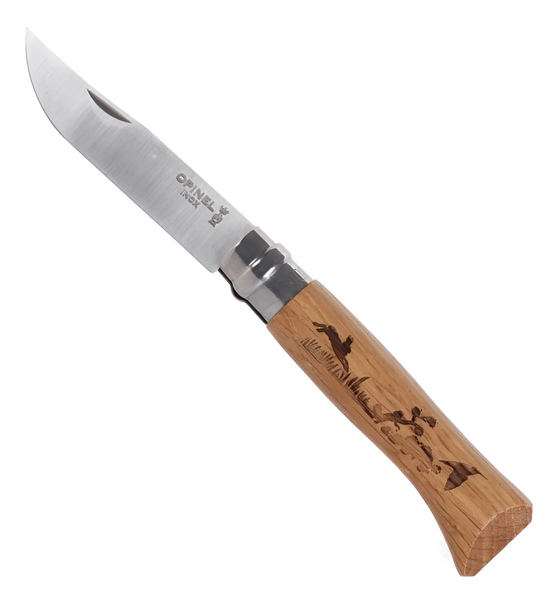 NAVAJA OPINEL INOX Nº 8 CON GRABADO DE LIEBRES