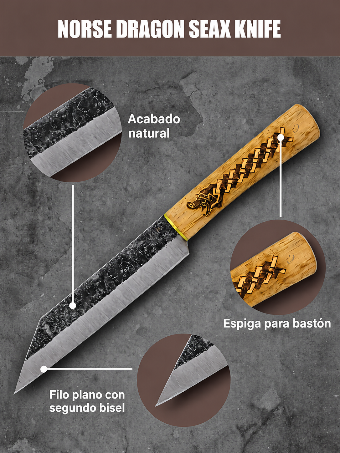 CUCHILLO CONDOR NORSE SEAX DRAGON KNIFE