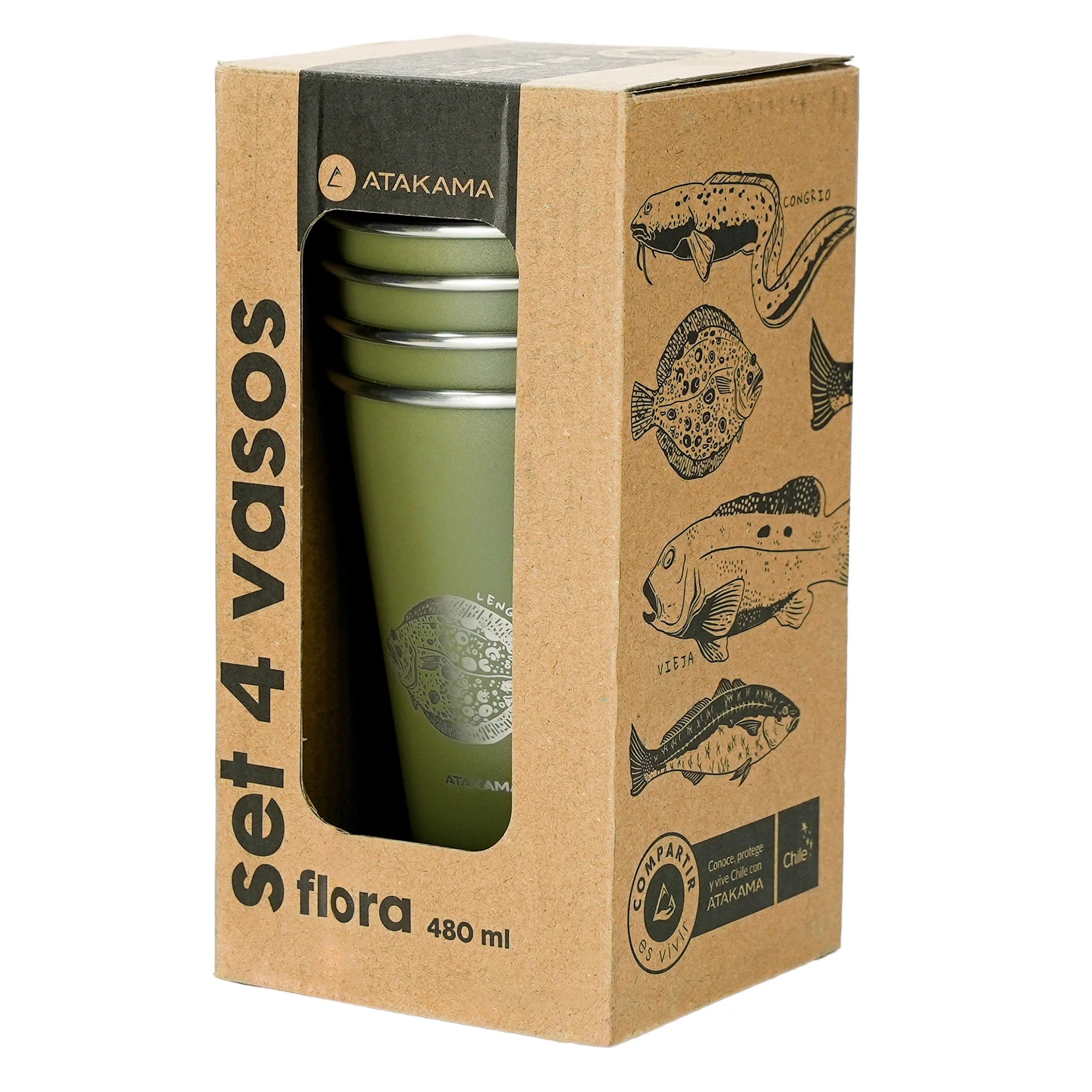 SET DE 4 VASOS PECES CHILENOS 480 ML ATAKAMA