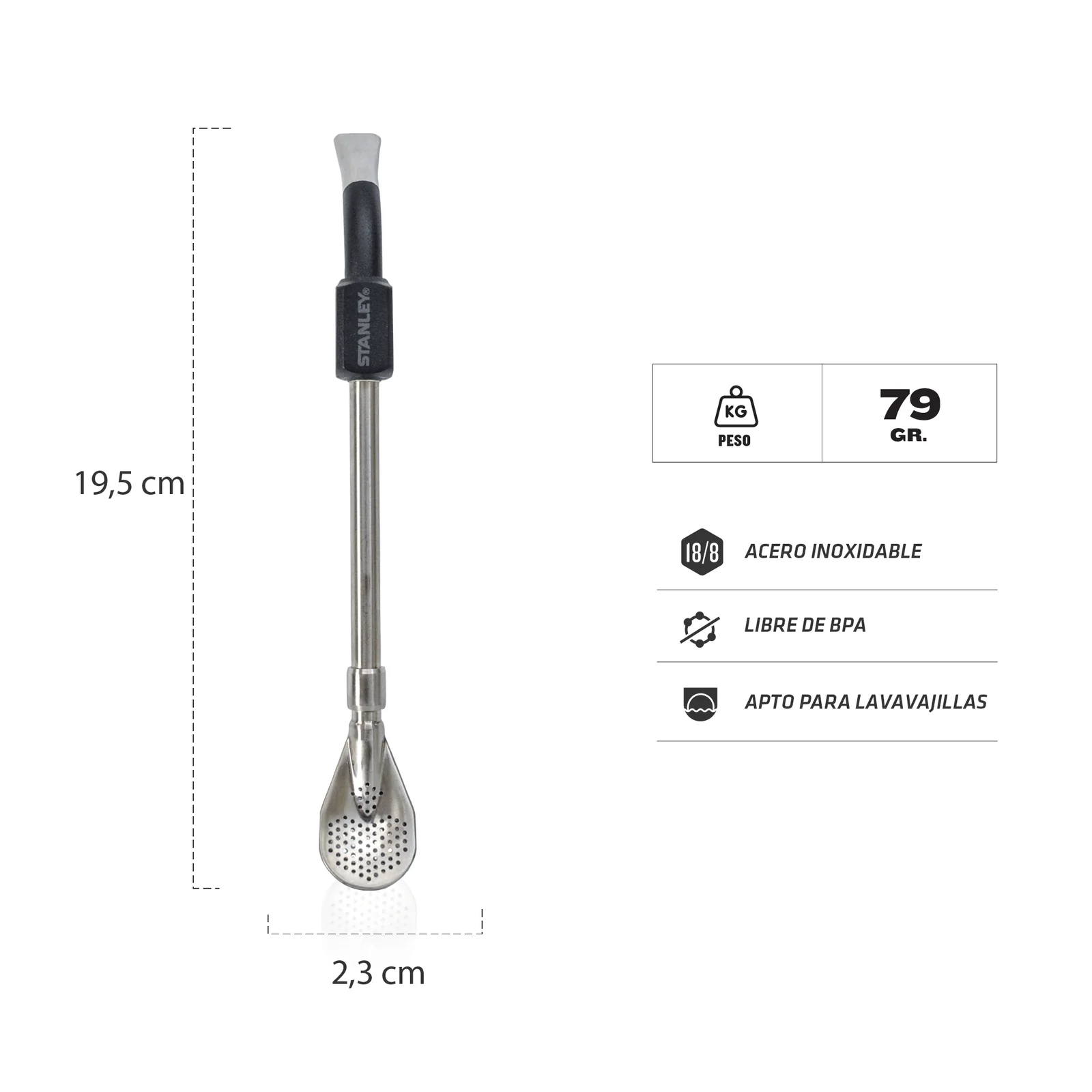 BOMBILLA CUCHARA MATE STANLEY | NEGRO