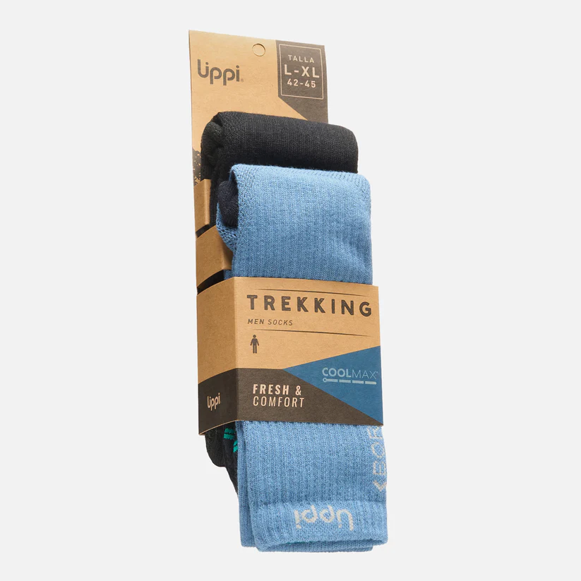 CALCETINES HOMBRE LIPPI DUO TREKKING LIGHT PACK NEGRO AZUL PIEDRA