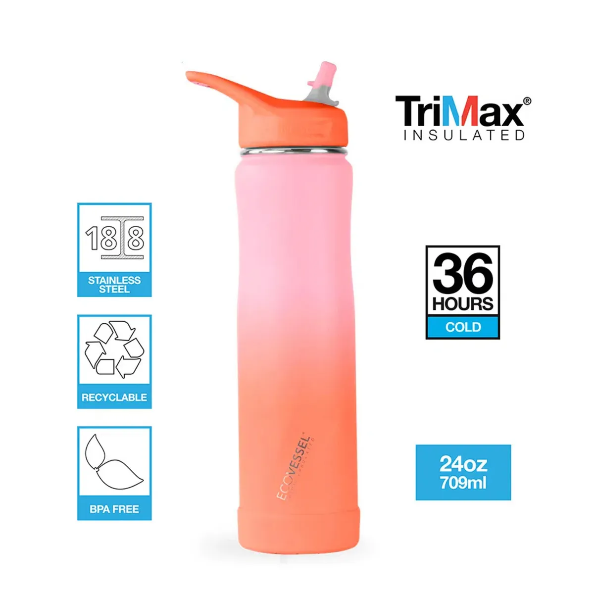 BOTELLA INOX ECOVESSEL THE SUMMIT 709 ML CORAL