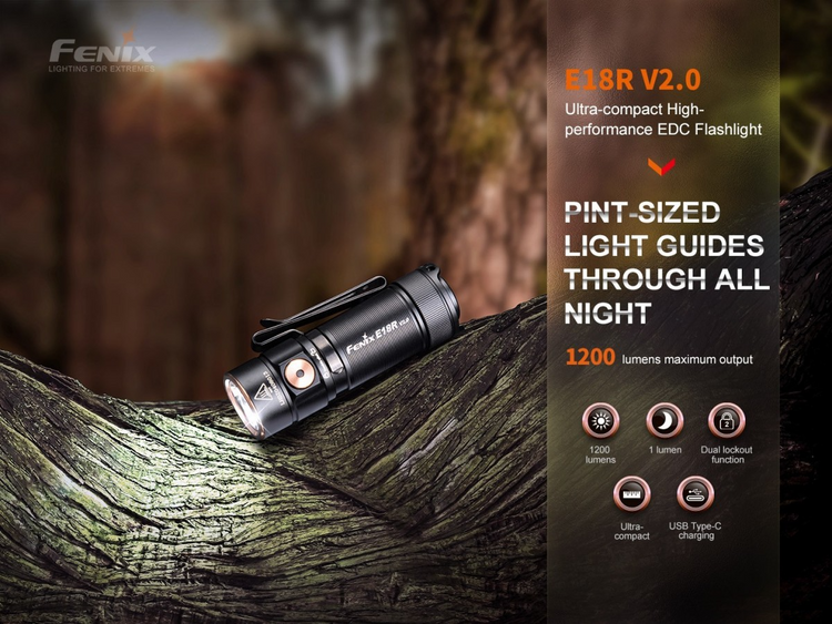 FENIX E18R V2.0 BLACK | 1200 LUMENES