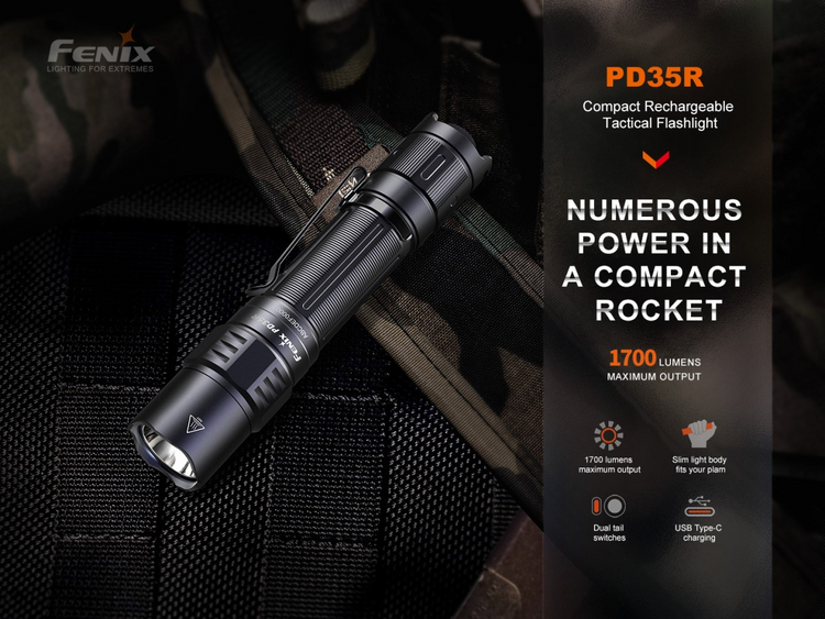LINTERNA TACTICA FENIX PD35R USB | 1700 LUMENS