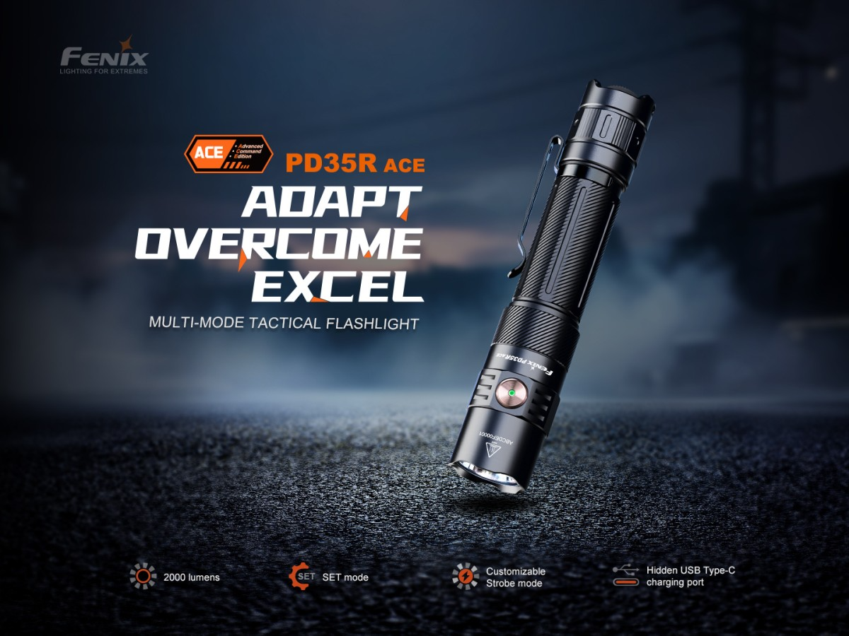 Kit Linterna Fenix PD35R ACE + CL1 NEGRO | 2000 LUMENES