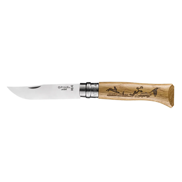 NAVAJA OPINEL INOX Nº 8 CON GRABADO DE LIEBRES