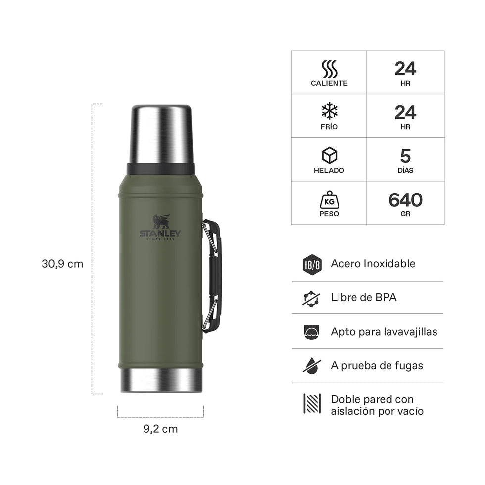 TERMO STANLEY 1QT CLASSIC VACUUM PINO SECO CON MANILLA 950ML